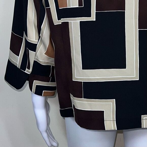 Kathy Che Vintage Polyester Earthtone Geometric Print Blouse - Picture 10 of 10